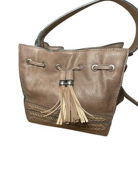 Simply Noelle Brown Faux Leather Tassel Bucket Shoulder Bag Boho Chic
